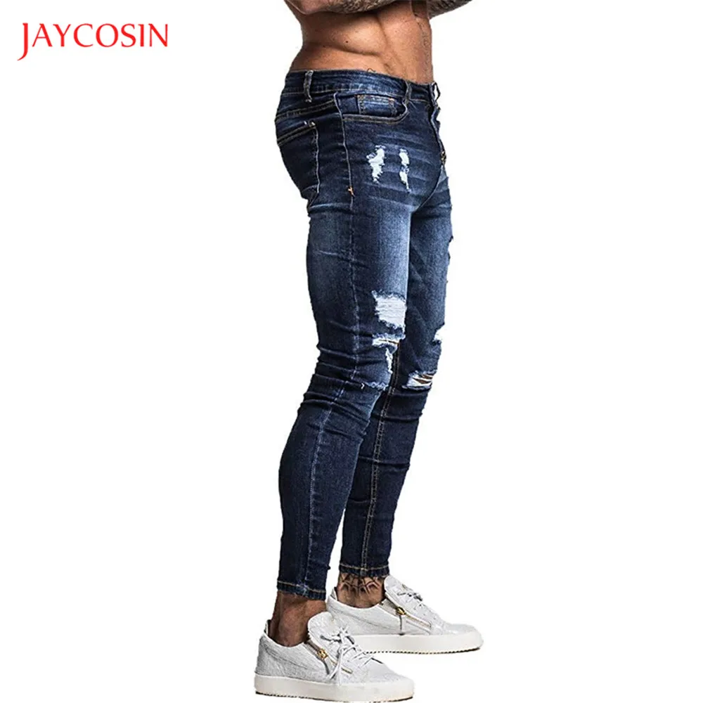 Jaycosin, новинка, мужские джинсы, узкие брюки, модные, повседневные, облегающие, для мужчин, тянущиеся ноги, узкие, на молнии, джинсы для мужчин,, брюки с дырками