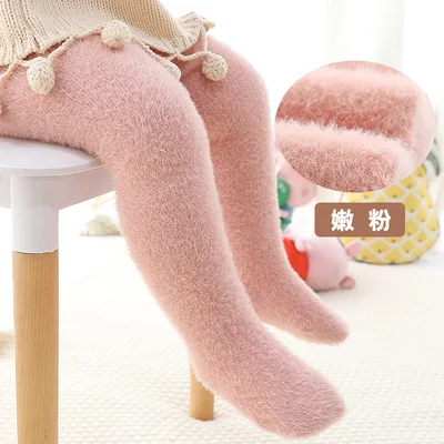 pink Зимние колготки из хлопка для мальчиков и девочек; Милые плотные однотонные штаны; чулочно-носочные изделия; Детские Длинные теплые колготки - Цвет: pink