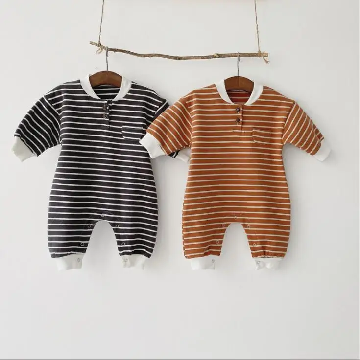 new baby girls boys striped thicken romper cotton fashion autumn winter babys jumpsuit 0-3 years HH607