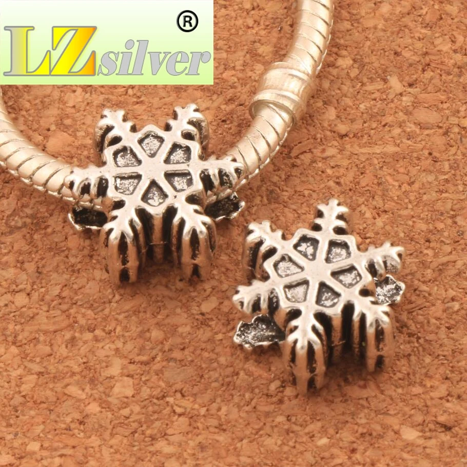 Snowflake Star Big Hole Beads Christmas Gift 72PCS zinc alloy Fit European Bracelets Jewelry DIY L1349 12x14mm