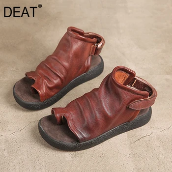 

[DEAT] 2020 New Spring Summer Round Toe Hook Genuine Leather Hollow Out Retro Casual Sandals For Women Shoes Fashion Tide 10G294