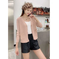 9 peças atacado cardigã feminino manga comprida blusa tricô liso outono inverno blusa feminina