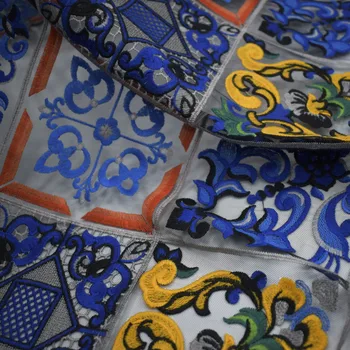 

5 yards Blue and white porcelain high-end mesh embroidery fabric for lace dress bazin riche getzner tissu telas tissus stoffen