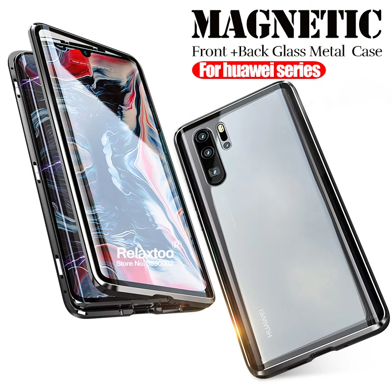 Магнитный чехол 360 для huawei p30 pro двухсторонний из закаленного стекла honor 10 lite light honer