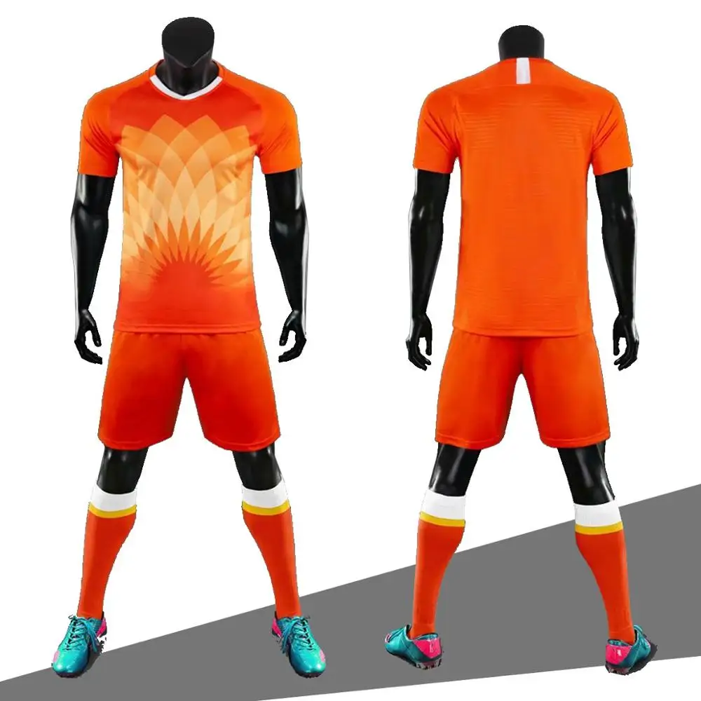 

2019 Men Kids Soccer Jerseys Set Football kit Training Suits Uniform for blank custom camisa de futebol orange sport t shirt