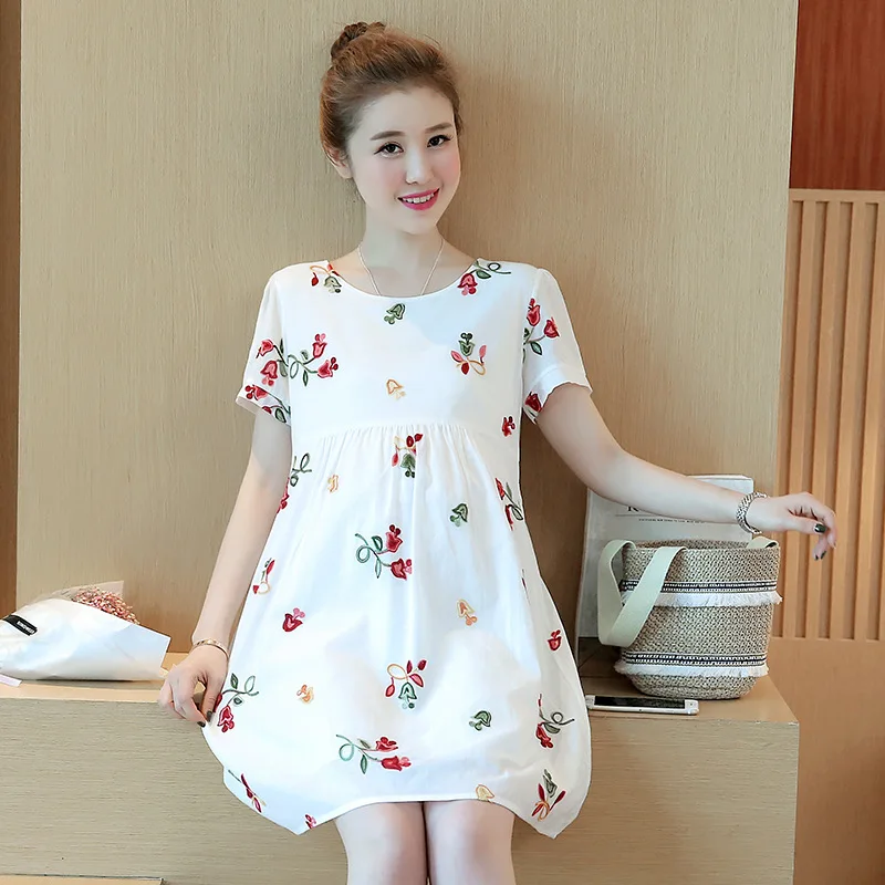 

Maternity Clothes 2018 Summer Casual New Products Fashion Flower Embroidered Mid-length Loose And Plus-sized Pregnant Women Dres