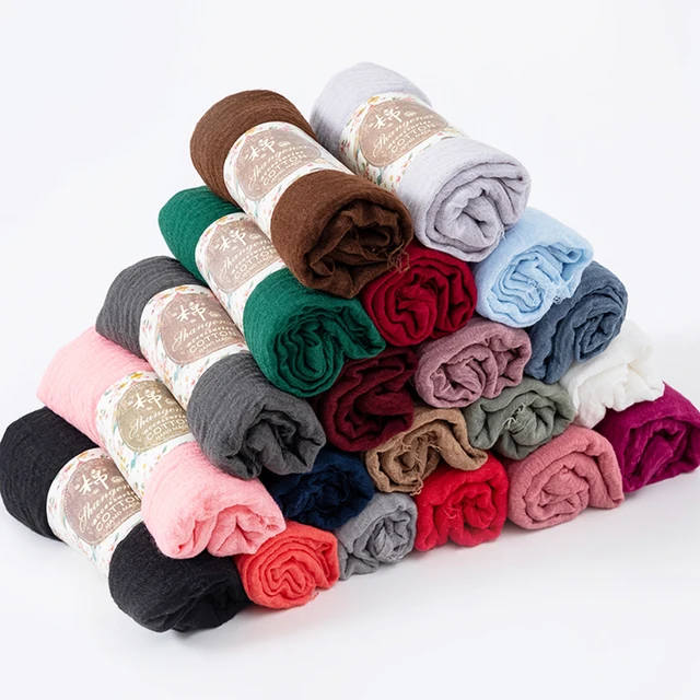 Pañuelo de algodón suave para mujer, Hijab musulmán de 70x175Cm, para la cabeza, para boda