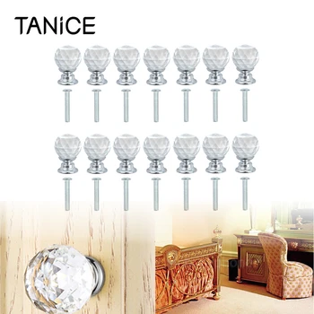 

TANiCE 16pcs 20mm Crystal Diamond Glass Pull Handle Drawer Cupboard Cabinet Kitchen Handle 20mm Door Knob