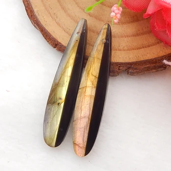 

Natural stone Labradorite,Obsidian Intarsia Fashion Teardrop Gemstone earring jewelry,40x9x4mm，4.7g