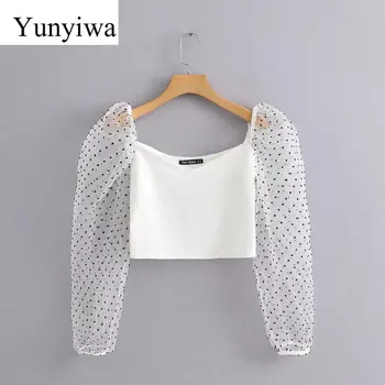 

2020 Women's New Transparent Jacquard Dot Top Womens Blouse Vintage Party Shirts Tops Clothing Blusas Mujer