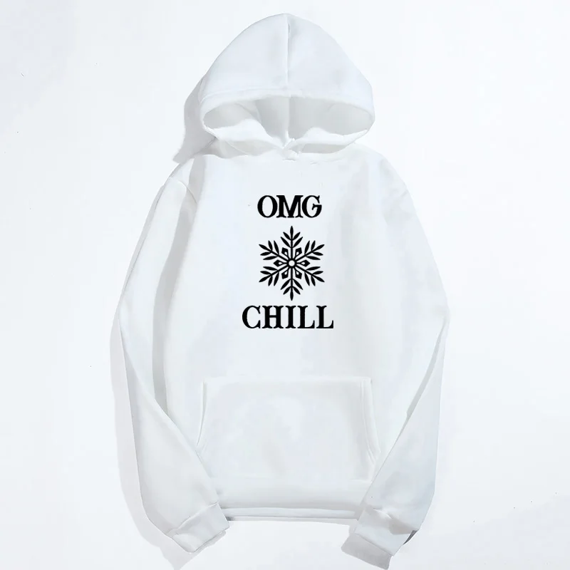 Omg Chill толстовки с принтом для женщин, пуловер, флисовые Свободные толстовки для женщин, черные, белые с капюшоном, толстовки для девочек