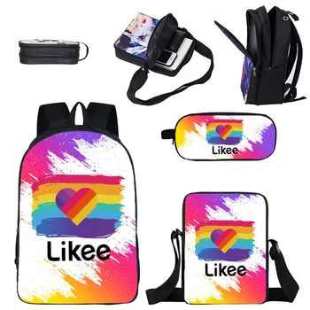 

LIKEE Video App Backpack 3D Print Likee 3pcs/set Bag Double Layer Zipper Back Pack Pencil Case Bagpack Russia Heart Cat Type