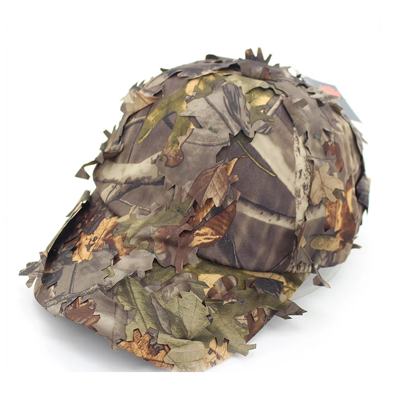 3D Bionic Camouflage Hat Outdoor Hunting Cap Jungle Forest Hiding Blind Leaves Sniper Hat Fishing Bird Watching Camo Cap