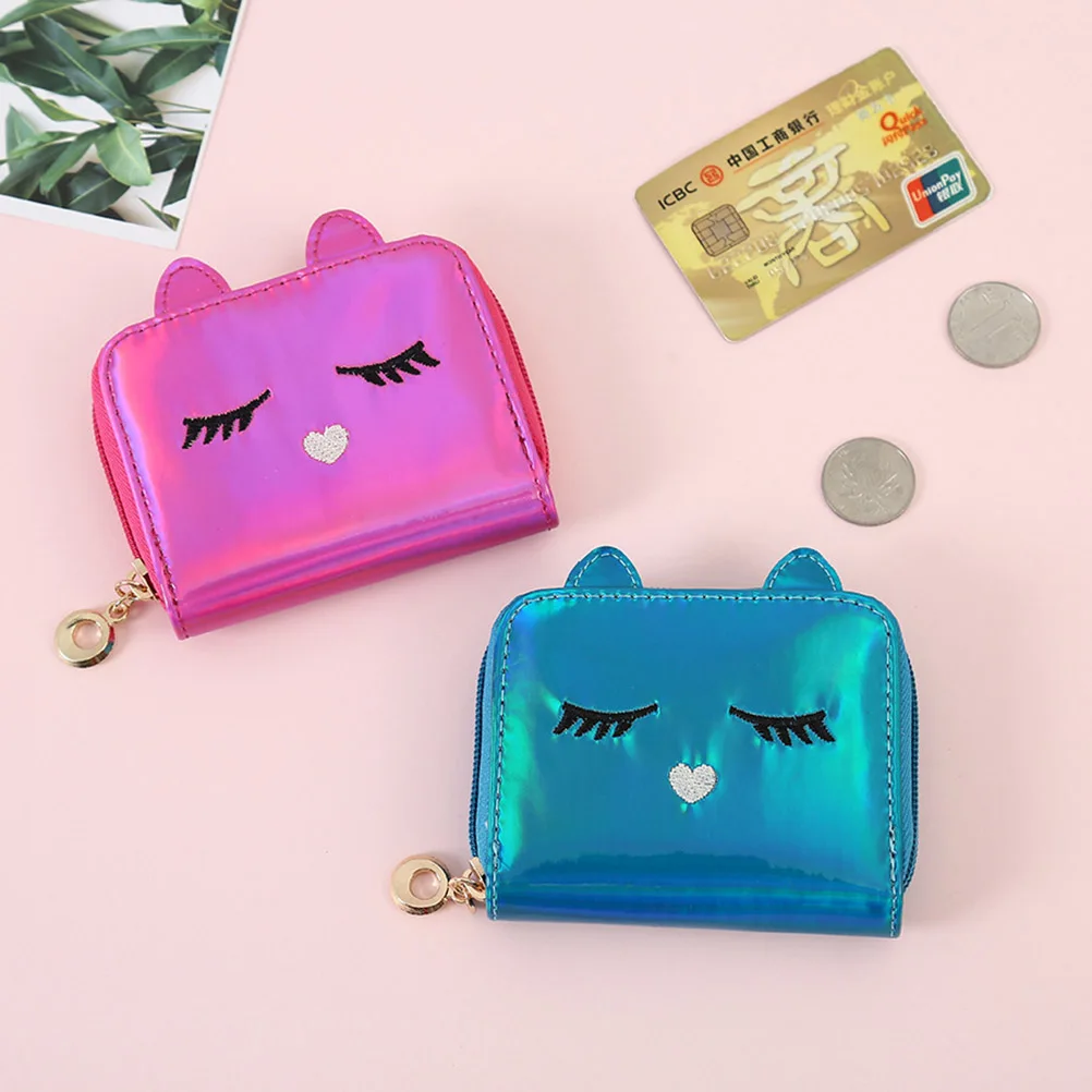 Женский лазерный Кошелек для монет с милым рисунком кота, дизайнерский кошелек на молнии, держатель для карт, кошелек, сумка для денег для женщин и девочек