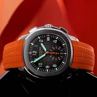 Casual Mode Arabische Mens Quartz Horloge Automatische Datum Oranje Rubberen Band Staal Klok Chronograaf Lichtgevende Arabische Man Horloge