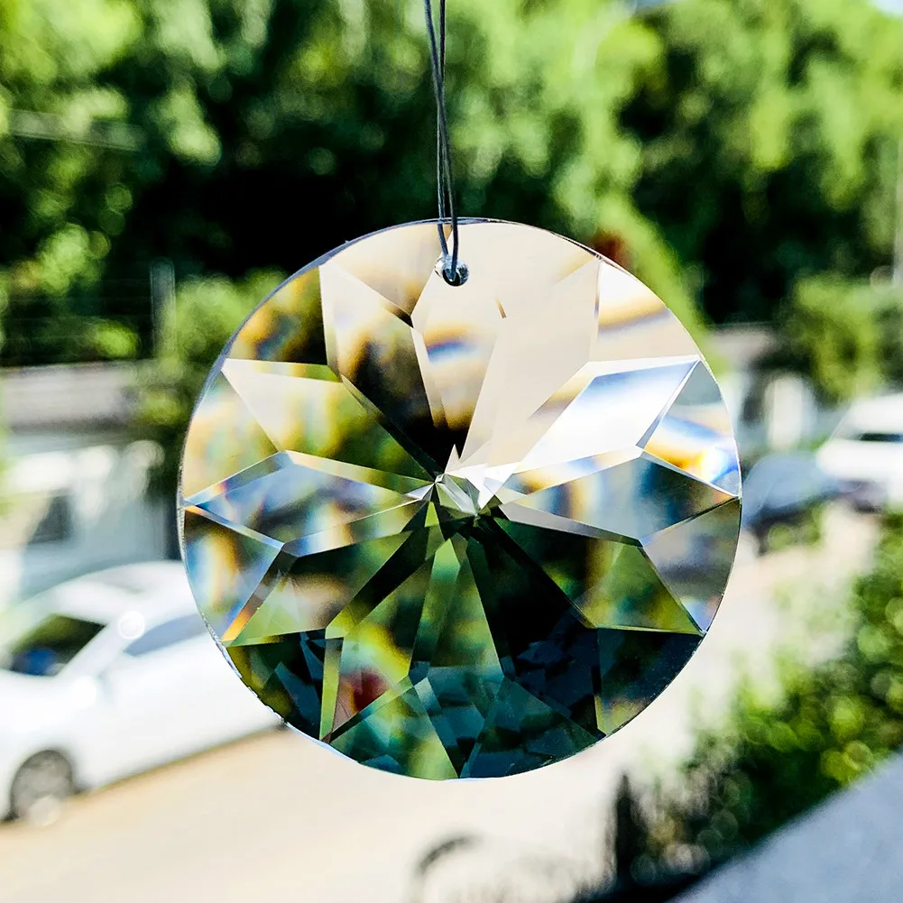 45mm Round Mandala Crystal Prisms Faceted Flower Suncatcher Pendant Hanging Chandelier Parts DIY Home Wedding Decor Accessories funny armrest center console cover pad for car women men suv arm rest covering auto vehicle accessories round mandala c