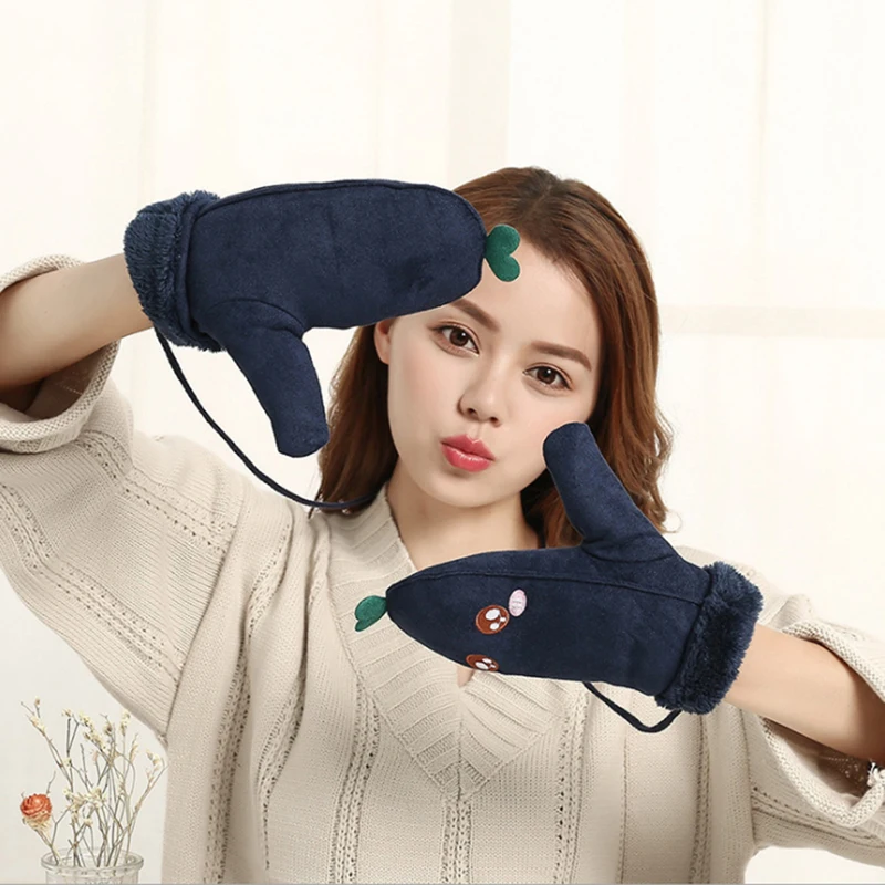 Новые зимние женские милые перчатки с большими глазами модные толстые теплые милые женские плюшевые Водонепроницаемые замшевые перчатки горячая распродажа