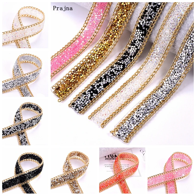 

Prajna 1 Yard 2cm Motif Rhinestones Hotfix Strass Chain Crystal Decoration Rhinestone Ribbon For Wedding Dress Accessories DIY
