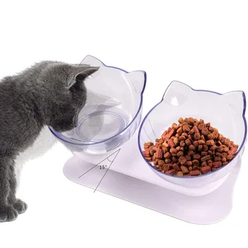 Ciotole per gatti Ciotola per alimentazione per animali domestici Ciotola per acqua per gatti Durevole Resistente alla caduta Inclinazione di 15 gradi Doppia ciotola per cibo per gatti