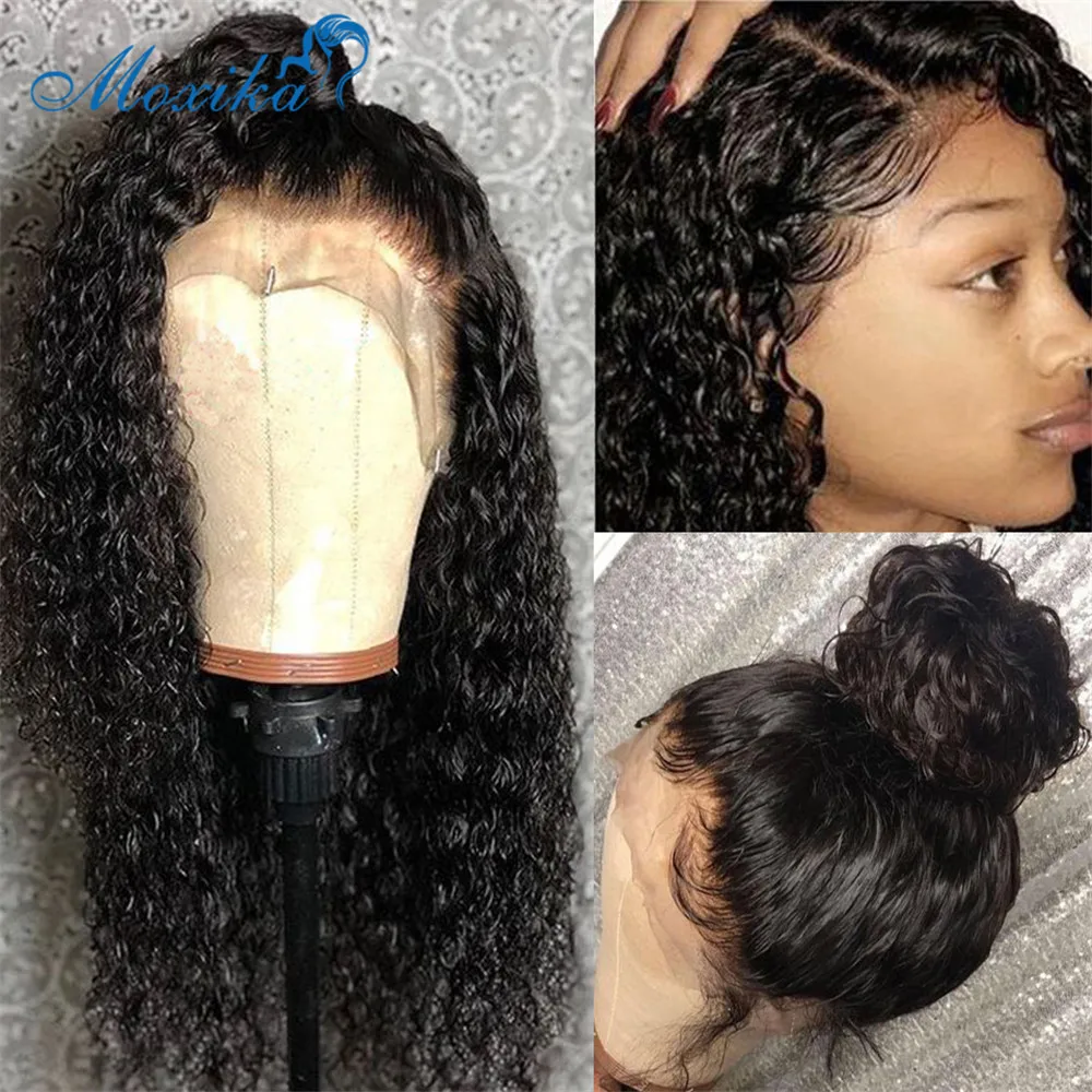 Moxika бразильские кудрявые парики 150% плотность полная кружевная передняя часть человеческие волосы WigsWith Детские волосы предварительно выщипанные Реми кружевные парики