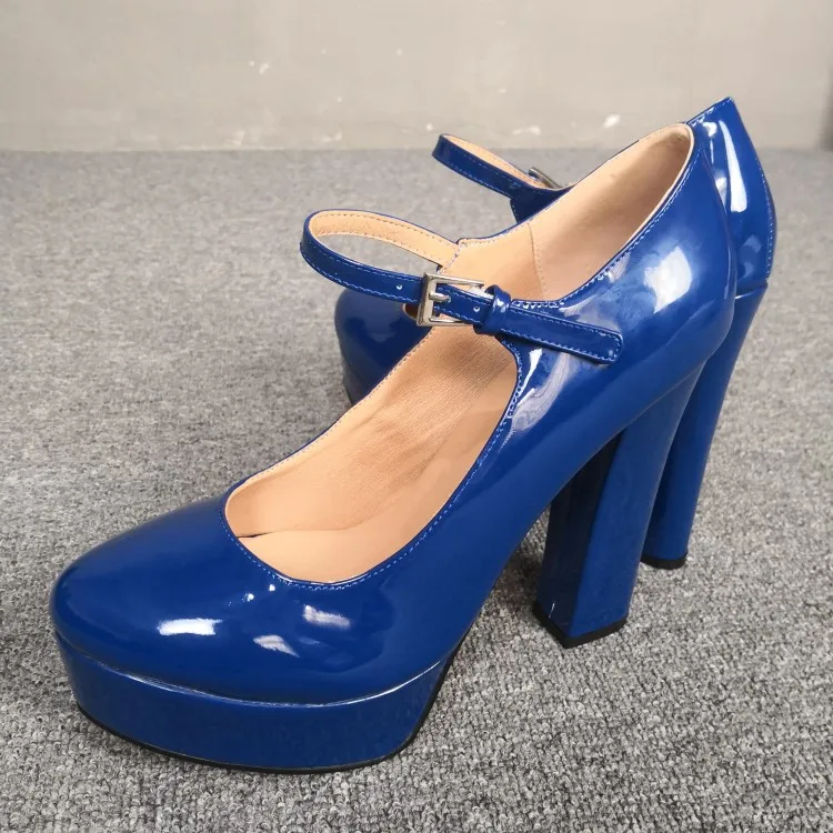 D1792 Blue Olomm/Новое поступление; женские блестящие кроссовки; пикантные туфли-лодочки на высоком квадратном каблуке; великолепная синяя обувь для вечеринок с круглым носком; большие размеры США 5-15 - Цвет: D1792 Blue