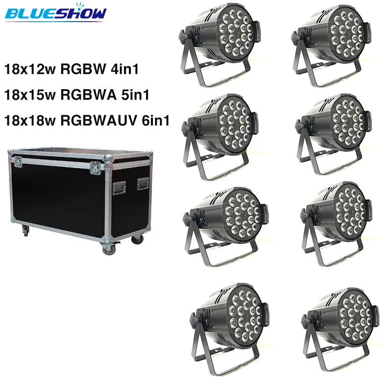 No tax flight case 8x LED par light RGBWAUV 6in1 18x18w par light rgbwa 5in1 18x15w : par light led 18x12w RGBA Quad 4in1 DMX512