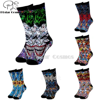 

Plstar Cosmos comic marvel dc superman haha joker Batman cotton socks Cartoon 3d Print socks High Socks Men Women high quality
