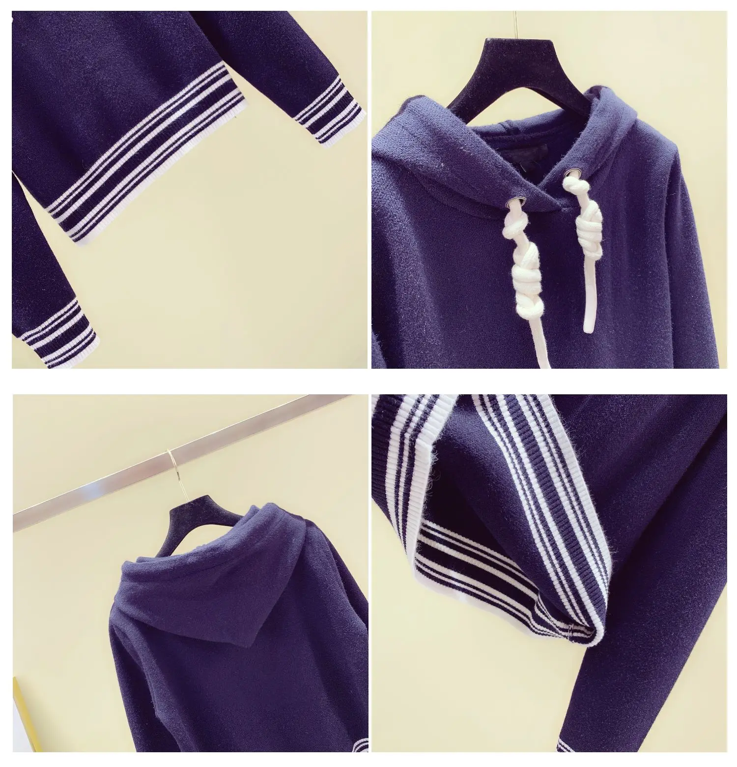 Autumn Winter Women Hood Hoodie New Loose Hat Shirt Knitted Bottom Coat Female Student Pullover Sweatshirt Coats