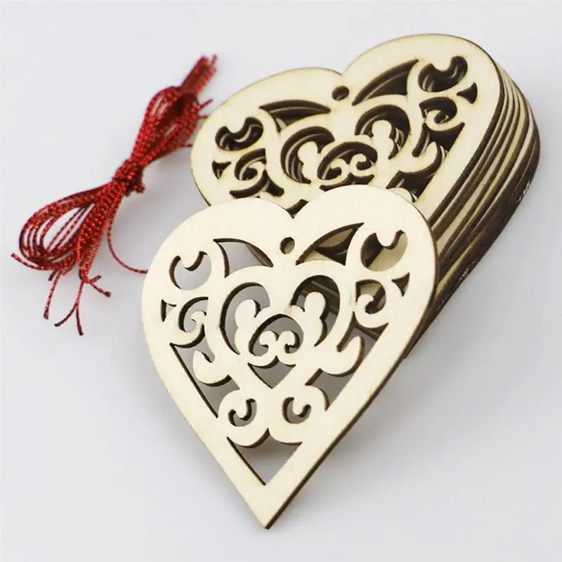 20pcs Hollow Love Pendants DIY Wooden Decorations Handmade Craft Ornaments Wedding Party Adornments