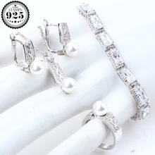 Серебро 925 Свадебные Ювелирные украшения с жемчужинами для Для женщин свадебные циркониевый браслет костюм Цепочки и ожерелья Bridda ювелирные изделия кулон кольцевых сережек украшеных