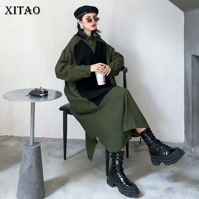 XITAO модное женское платье с воротником поло и длинным рукавом размера плюс, элегантные женские платья для осени и зимы GCC2807