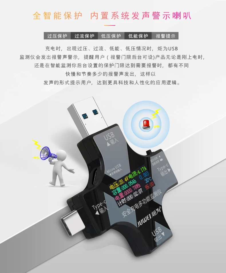 Фонарь для type-C линии передачи данных мобильный телефон метр 4C5 huawei P9 leeco 1S2 Быстрая зарядка USB вольтметр тестер