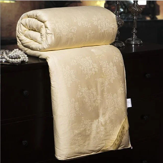 Качественное шелковое одеяло ручной работы, 2 кг/3 кг/4 кг, покрывало из шелка, хлопок сатин жаккард, ткань, шелковое одеяло, 4 цвета - Color: Yellow
