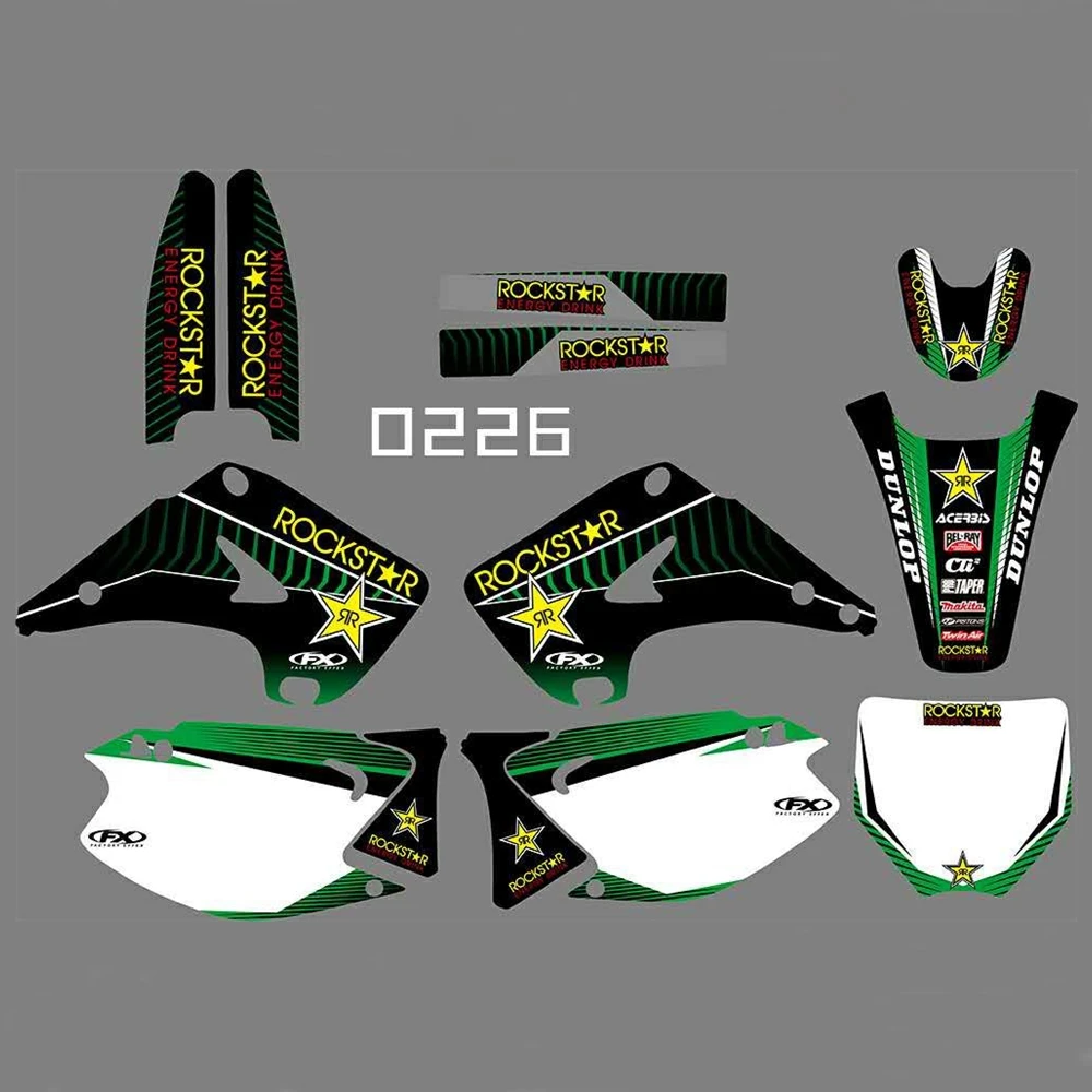 Для Кавасаки KX125 KX250 2003-2012 полная графика наклейки набор на заказ номер имя Глянцевые Наклейки водонепроницаемые