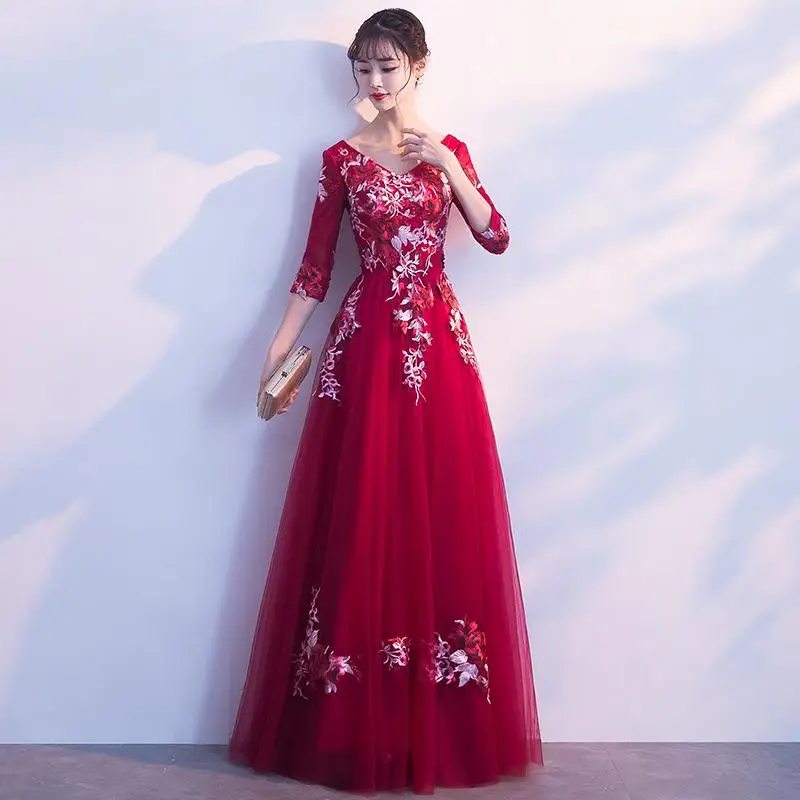 Сексуальное платье в китайском стиле; женские тонкие вечерние Длинные Cheongsam; свадебное платье; роскошное свадебное платье; Qipao; модная одежда; Vestido - Цвет: Dark Red - D