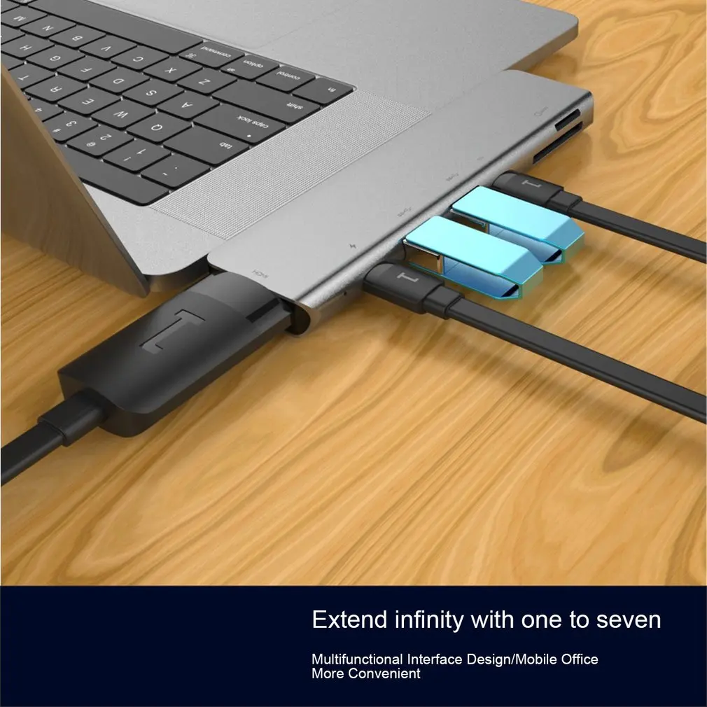 Двойной Порты и разъёмы USB-C концентратор HDMI кард-ридер зарядка PD USB3.0 многофункциональная док-станция для 7-в-1 конвертер 4K