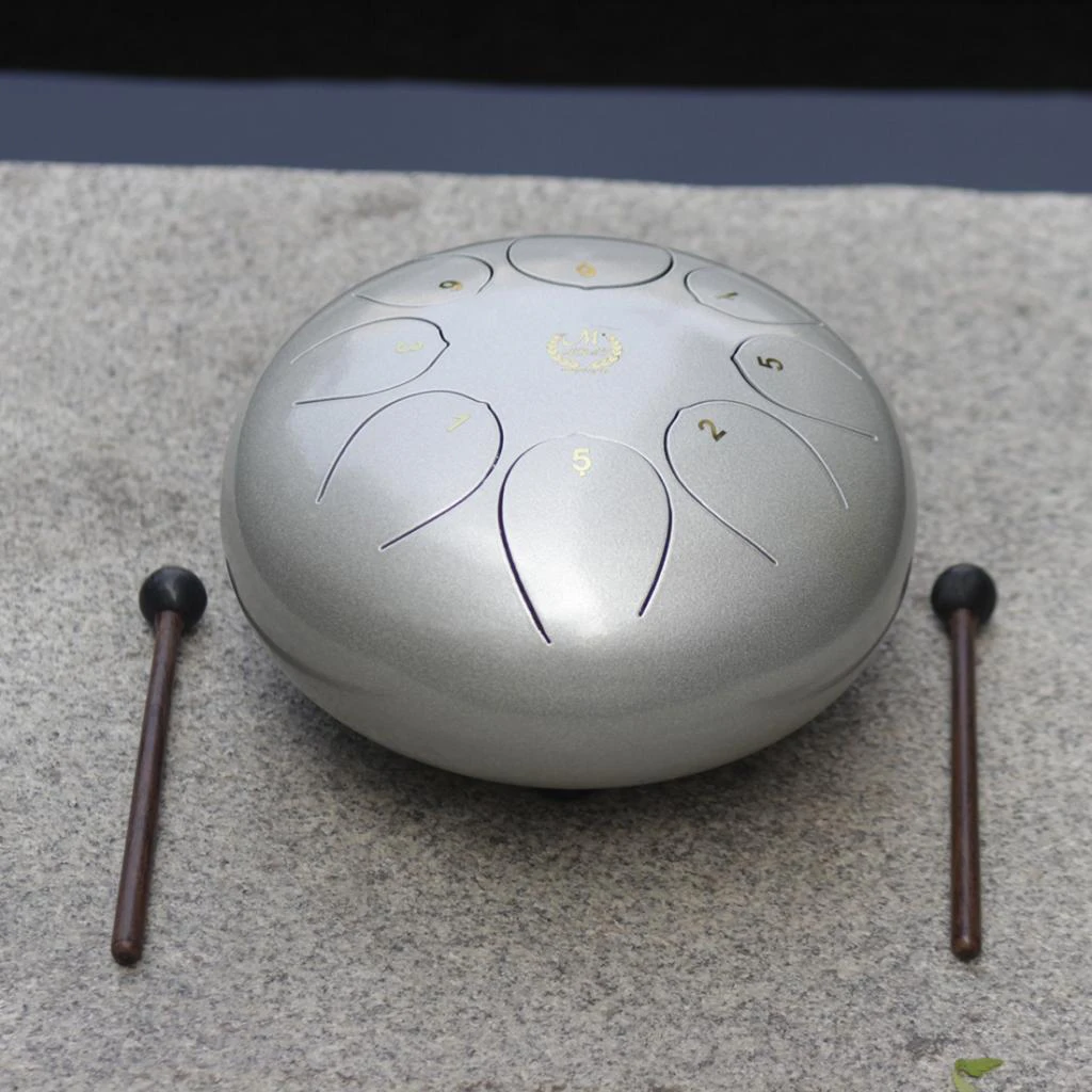 Silver Стальной язык барабан 8 Note ударный инструмент 10 дюймов Handpan барабан с наклейкой барабанные палочки молотки сумка для переноски - Цвет: Silver