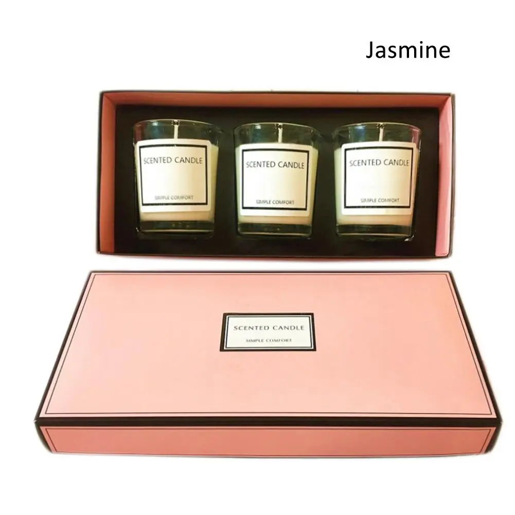 Ароматические свечи высокого класса Подарочная коробка 3 шт набор Ароматерапия Свеча Эфирное масло соевый воск свеча со стеклом Свадебная церемония - Цвет: Jasmine