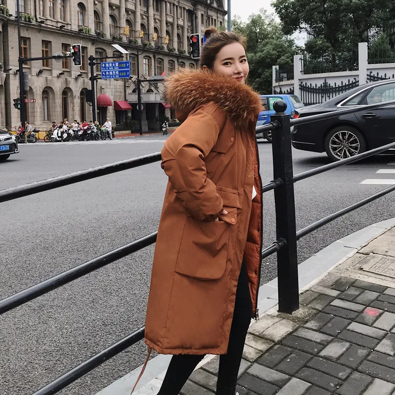 Длинное пальто Верхняя одежда с регулируемой талией Женская зимняя куртка с капюшоном с воротником из искусственного меха пальто женские парки хлопковые зимние пальто C5992