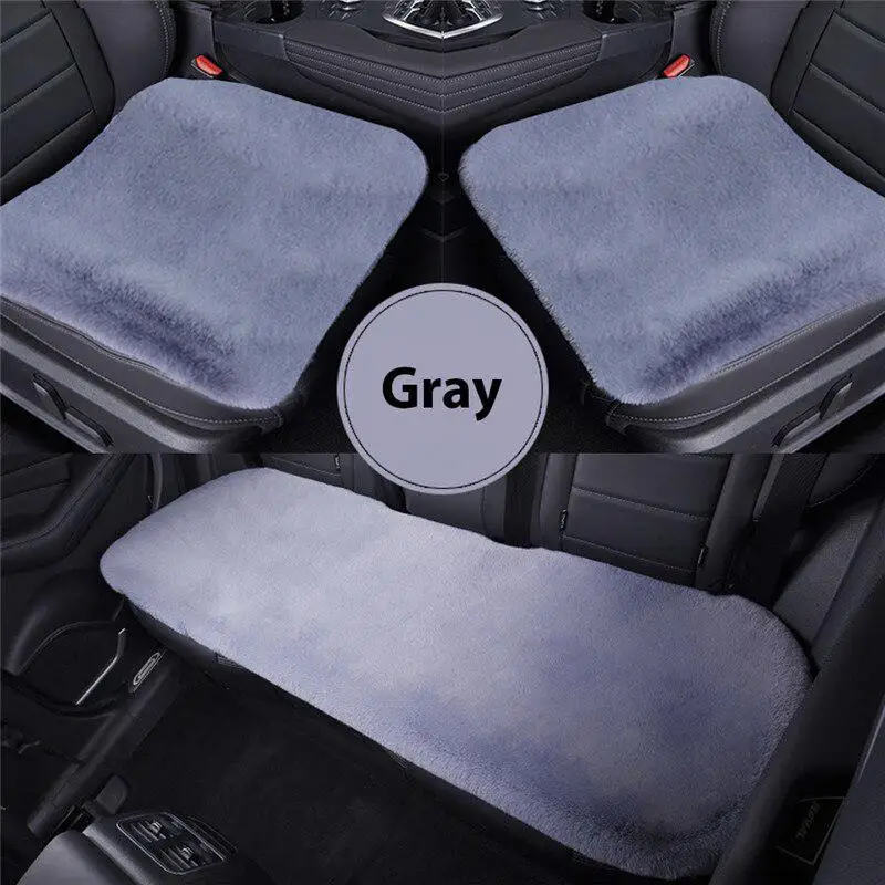 

3PCS Front Seat +Rear Seat Cushion Universal Driving Seat Mat Car Seat Cushion Cover Long Artificial Faux Fur Cushion Cover