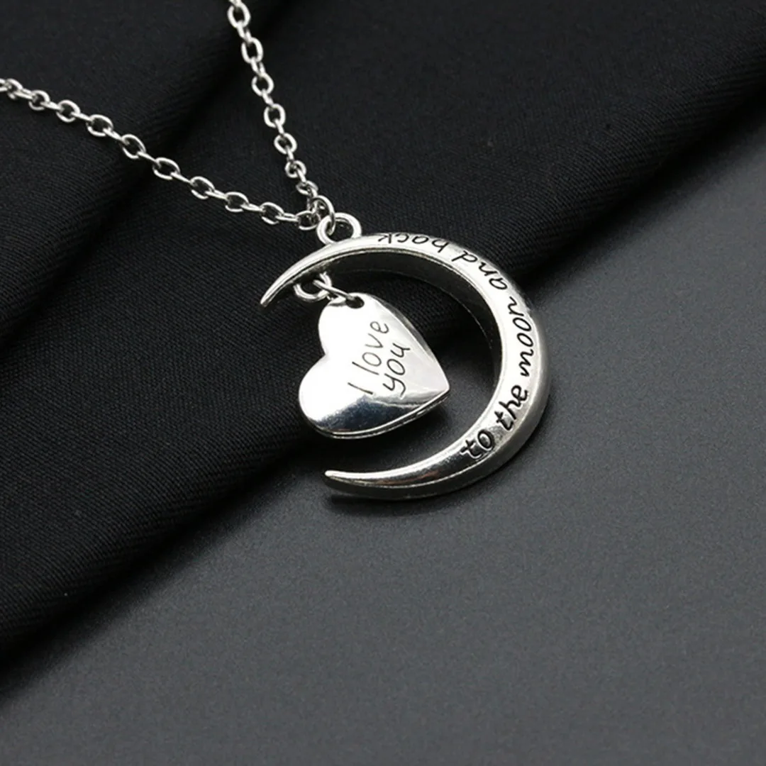 Модное ожерелье с подвеской в виде Луны гравировкой букв I Love You To The Moon And Back Heart для
