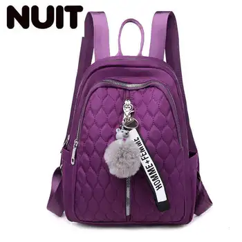 

Women Backpack Nylon High Quality Fur Ball Waterproof Oxford School Bag Travel Shoulder Bag Classic Laptop Knapsack For Girl Bag