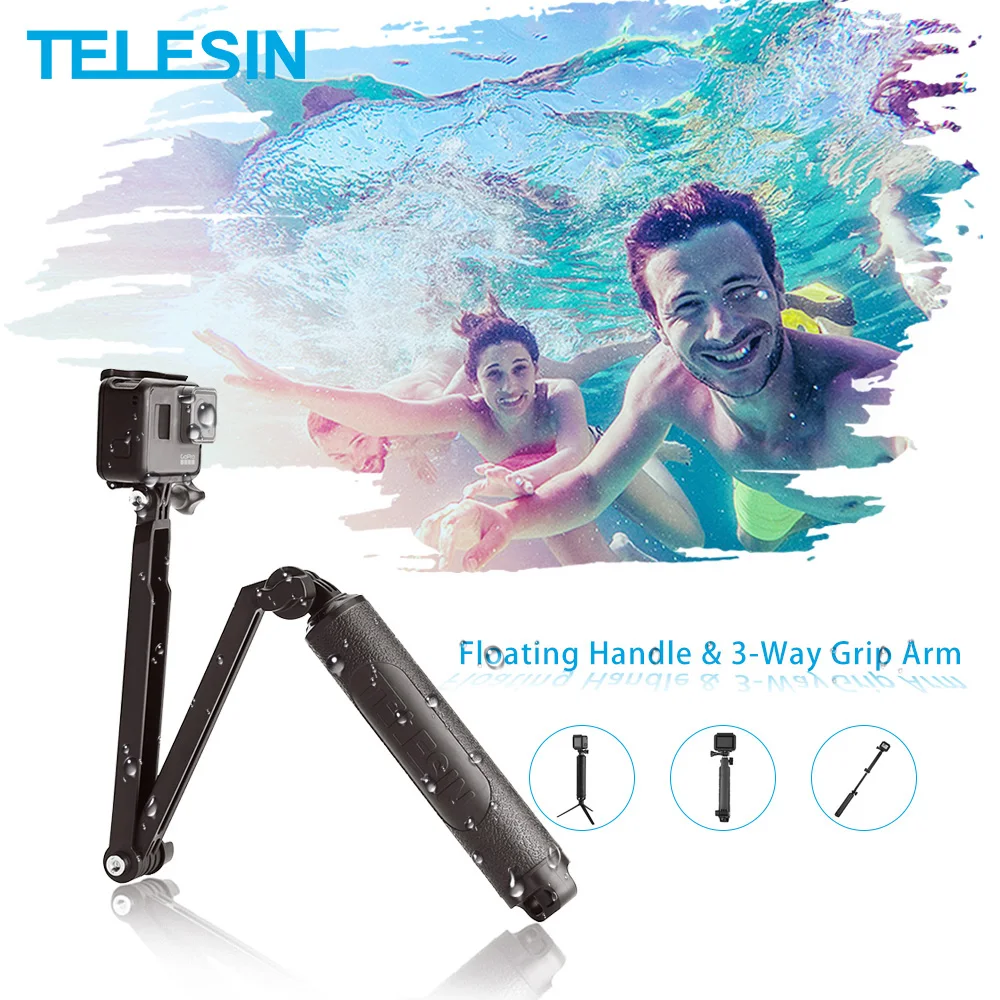 Telesin Waterproof Selfie Stick Floating Hand Grip 3 Way Grip Arm Monopod  Pole Tripod For Gopro 10 9 8 7 6 Insta360 Osmo Action - Sports & Action  Video Cameras Accessories - AliExpress
