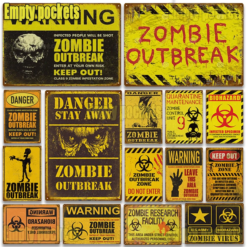 Vintage Zombie Warning Tin Signs Danger Signage Coffee Bar Restaurant Shop Home Wall Decorative Hanging Metal Sign Poster | Дом и сад