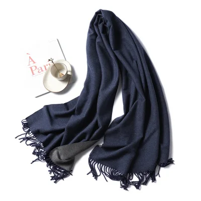 Double Face Use Solider Colors Customize Thinker Warm Wool Cashmere Scarf Pashmina Tassels Women Winter Scarf