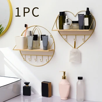 

Kitchen Wall Shelf Living Room Home Decor Iron Art With Hooks For Bathroom Modern Holder Organizer Storage Rack Floating Bedroom