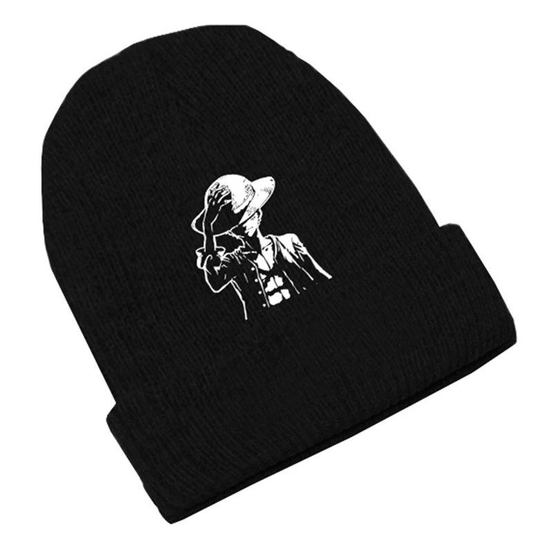 BK2 Одна часть Обезьяна D соломенная шляпа Луффи Аниме Skullies шапки вязаные шапочки зимние теплые шапки для мужчин женщин мальчиков девочек подарок эластичный - Цвет: BK2
