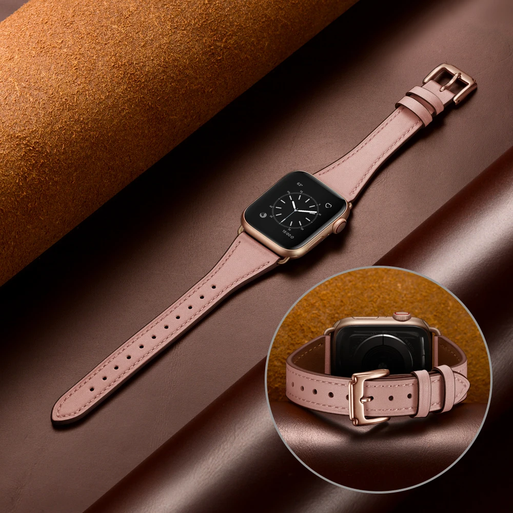 Настоящий тонкий кожаный ремешок для apple watch серии 1 2 3 4 5 iwatch Ремешки для наручных часов 38 мм 42 мм ремешки 40 мм 44 мм ремешки