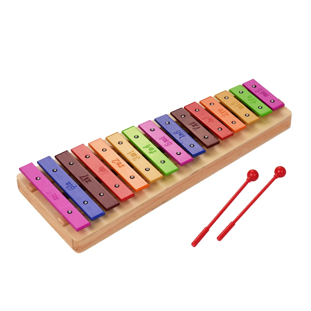 Большой 15-note ксилофон Glockenspiel деревянная основа красочные Алюминиевые бары с