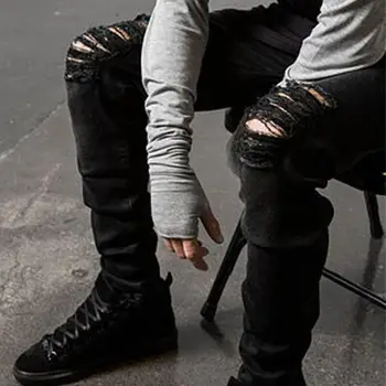 

Men's Distressed Ripped Jeans Black Denim Pants Slim Skinny Fit Trousers